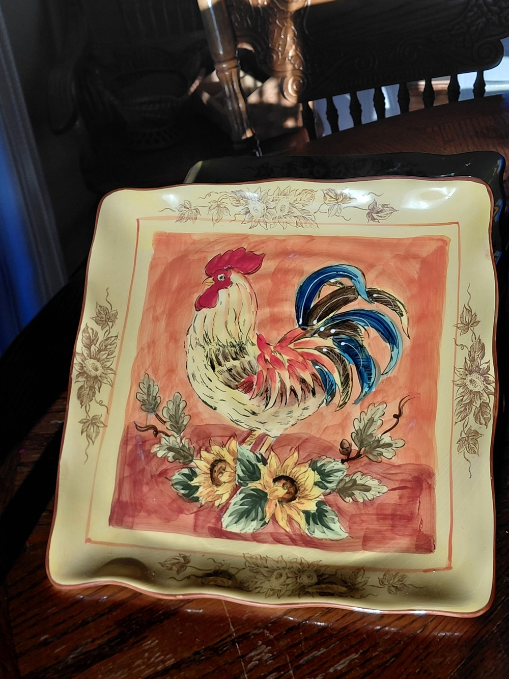 1 Maxcera Orange Rooster Platter 11.5 Square
